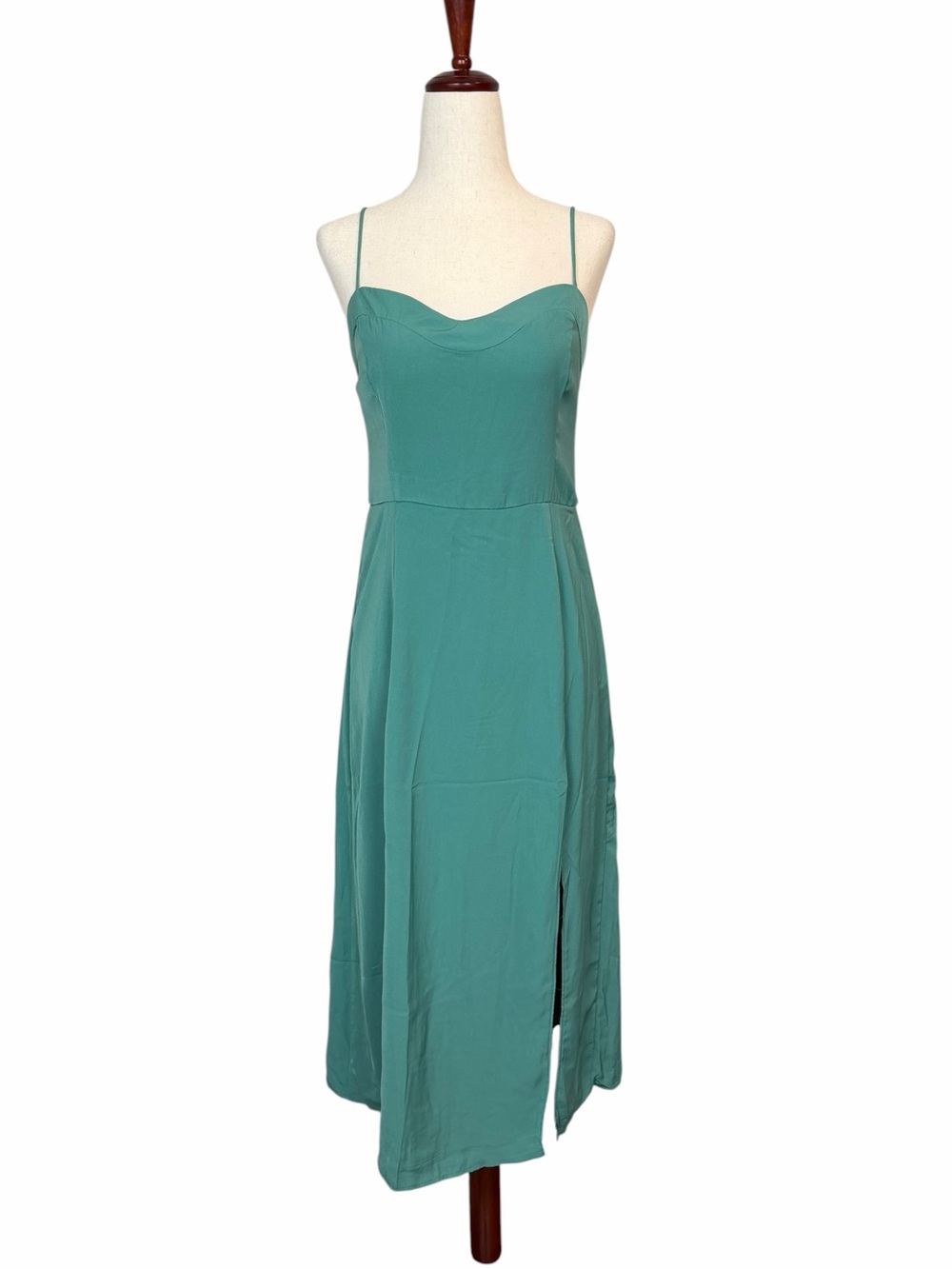 NWT Abercrombie Camille Slip Midi Dress sz S Green Thigh Slit